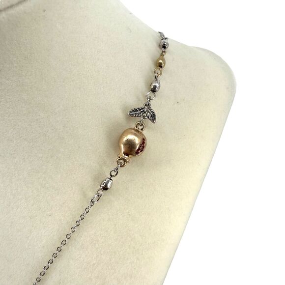 J. Jill Pomegranate Necklace Gold Silver Tone Winter Harvest Pendant 32" Holiday - Picture 5 of 10